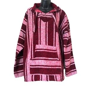 Artesanias Red Oversized Poncho Hoodie Unisex Size L Woven Warm Boho Hippie